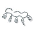 Ultimate CZ Silvertone Clear Cubic Zirconia Handbag and Shoe Charm Bracelet