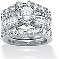 Ultimate CZ Platinum over Silver Cubic Zirconia Wedding Ring Set