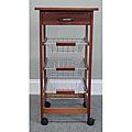 Birch Wood Decorative Tile Top Rolling Kitchen Cart