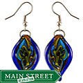 Murano-style Glass Blue Twisted Leaf Earrings