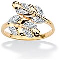 18k Gold over Sterling Silver Diamond Accent Leaf Crossover Ring