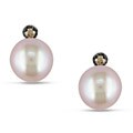 Sterling Silver Pink Freshwater Pearl and Diamond Earrings