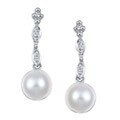14K White Gold 1/10ct TDW Diamond and Pearl Earrings (6-7mm)