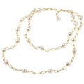 New York Pearls Gold over Silver White FW Pearl Oval Link Necklace (11 mm)