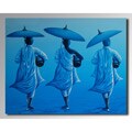 'Three Monks' Light Blue Oil Painting (Indonesia)
