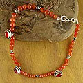 Sterling Silver Carnelian 'Love Song' Anklet (India)