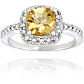 Glitzy Rocks Sterling Silver 1 5/8 CTW Citrine and Diamond Accent Square Ring