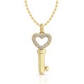 14k Yellow Gold 1/10ct TDW Diamond Heart Key Necklace (J, I2-I3)