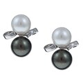 10k White Gold Black FW Pearl and 1/10ct TDW Diamond Earrings (H-I, I2-I3)