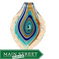 Murano-style Glass Blue and Gold Swirl Ripple Leaf Pendant