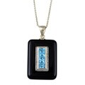 Gold over Sterling Silver Blue Topaz, Black Agate and Cubic Zirconia Necklace