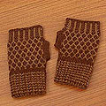 Alpaca Wool 'Cinnamon Honeycomb' Fingerless Gloves (Peru)