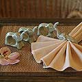 Set Of 6 Celadon Ceramic 'Elephant Hello' Napkin Rings (Thailand)