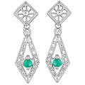 10k White Gold Emerald and 1/8ct TDW Diamond Earrings (I-J, I2)