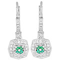 10k White Gold Emerald and 1/3ct TDW Diamond Earrings (I-J, I2)
