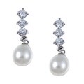 Sterling Silver Freshwater Pearl and Cubic Zirconia Earrings (7-8 mm)
