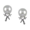 Sterling Silver Freshwater Pearl and Cubic Zirconia Earrings (7-8 mm)