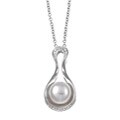 Sterling Silver Freshwater Pearl and Cubic Necklace (9-10 mm)