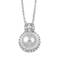 Sterling Silver Freshwater Pearl and Cubic Necklace (11-12 mm)