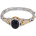 Michael Valitutti Silver Jasper and 1/10ct TDW Black Diamond Bracelet