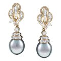18k Yellow Gold Tahitian Pearl and 1 1/10ct TDW Diamond Earrings (11-12 mm) ...