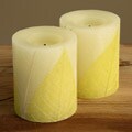 Champagne Fossil Leaf Flameless LED Vanilla Wax Candles (Set of 2)