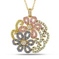 Gold over Silver Multi-sapphire and 1/10ct TDW Diamond Necklace (H-I, 2-I3)