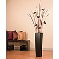 Tall Black Floor Vase with Lotus/ Tall Grass