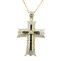 18k Gold over Sterling Silver Blue Cubic Zirconia Cross Necklace