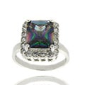 Sterling Silver Square-cut Mystic and Clear Cubic Zirconia Ring