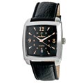 Peugeot Men's Silvertone Black Leather Strap Watch