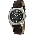 Peugeot Men's Silvertone Black Leather Strap Watch