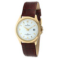 Peugeot Men's Goldtone Brown Leather Strap Watch