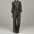 Sharagano Women's Linen-blend 3/4-sleeve Pant Suit