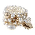 Roman Goldtone Faux Cream Pearl Cluster Multi-strand Stretch Bracelet