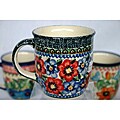 Z.C Boleslawiec Stoneware 12-oz Red and Blue Flower Mug (Poland)