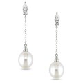 Sterling Silver Cubic Zirconia and Pearl Earrings (9-9.5 mm)