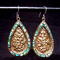 Brass and Sterling Silver Turquoise Teardrop Earrings (Nepal)