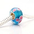 Bleek2Sheek Murano-inspired Glass Blue with Pink Flowers Charm Beads (Set of 2)