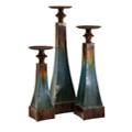 Set of 3 Regent Iron Blue Haze Volcano Candle Holders (China)