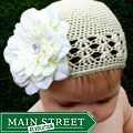 Headbandz Crochet Baby and Toddler Cream Kufi Hat with Flower