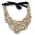 Black Felt Multi-colored Bead Bib Necklace