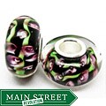 Bleek2Sheek Murano Glass Black/Green/Pink Flower Charm Beads (Set of 2)