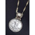 Silver Walking Liberty Half Dollar in Silvertone Bezel Pendant
