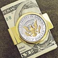 Selectively Gold-layered Presidential Seal JFK Half Dollar Goldtone Money Clip