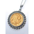 Gold-layered Buffalo Nickel 24-inch Chain Silvertone Blossom Pendant