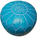 Leather Dark Turquoise Pouf Ottoman (Morocco)