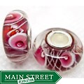 Bleek2Sheek Murano Glass Purple/ White/ Pink Flower Charm Beads (Set of 2)