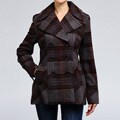 Nicole Miller Women's Plaid Wool-blend Pea Coat