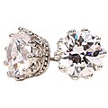 Silvertone Large Crown-set Cubic Zirconia Stud Earrings